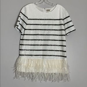 Cremieux Sequin Ostrich feather top